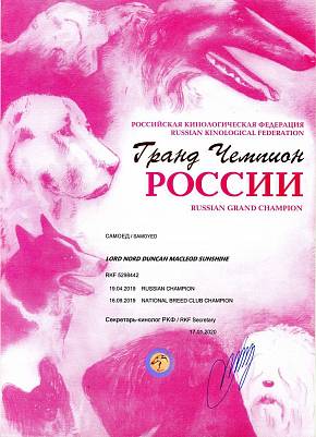 Диплом собаки - Дункан Гранд Чемпион России